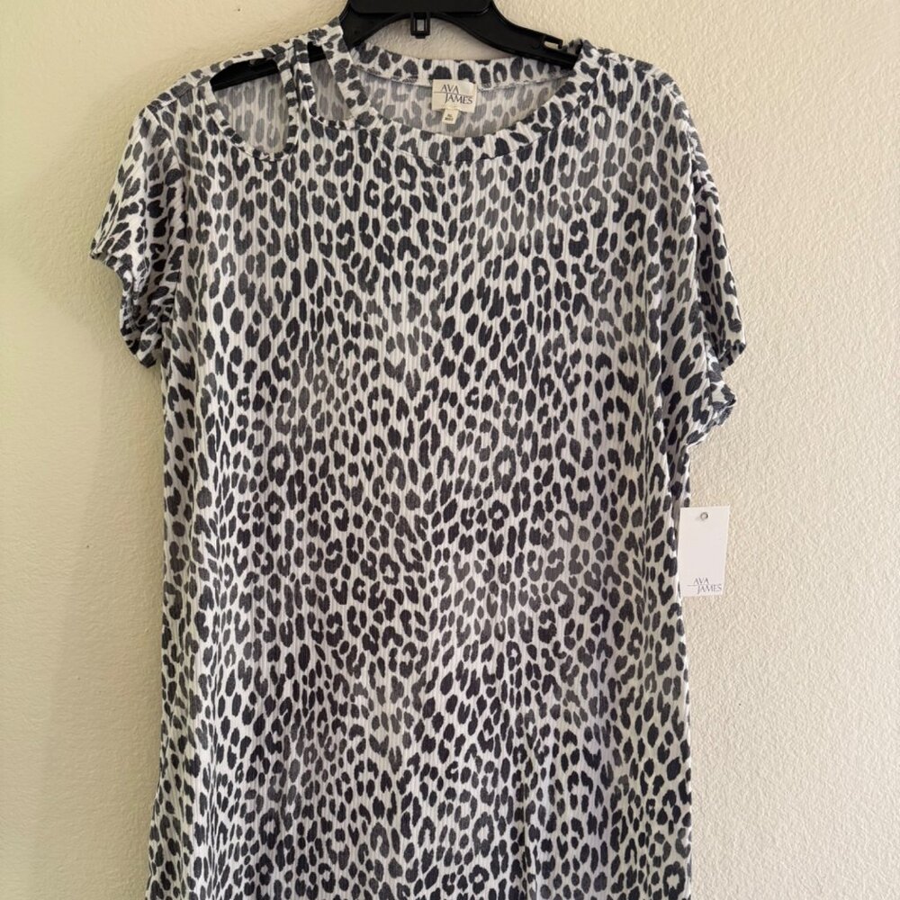Ava James Women’s Leopard Print Dress, Black & White, XL, NWT
